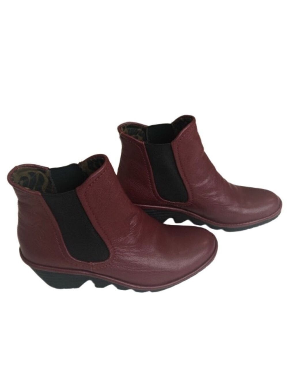 Fly London Size 36(6) dark red wedge ankle booties. Leather wedge pull on